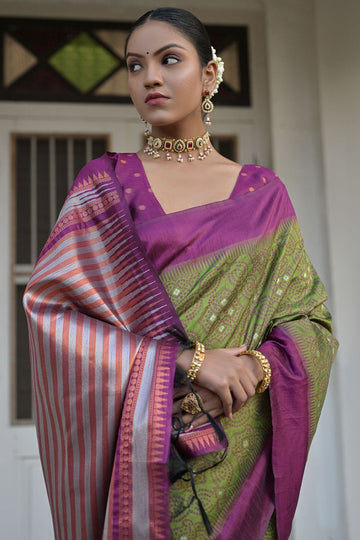 Mehndi Green Raw Silk Zari Woven for Party