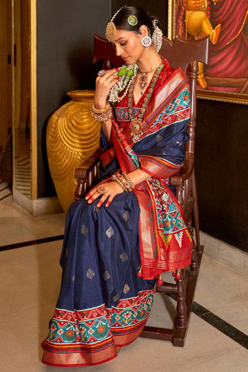 Navy Blue Patola Silk Saree for Festival