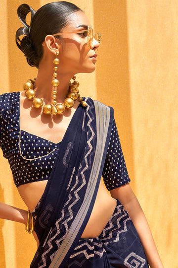 Midnight Blue Georgette Saree with Foil Print