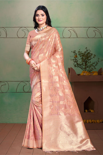 Blush Pink Cotton Silk Zari Woven Saree