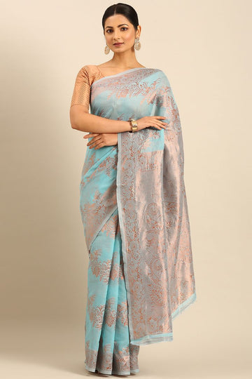 Breeze Blue Jacquard Work Cotton Saree