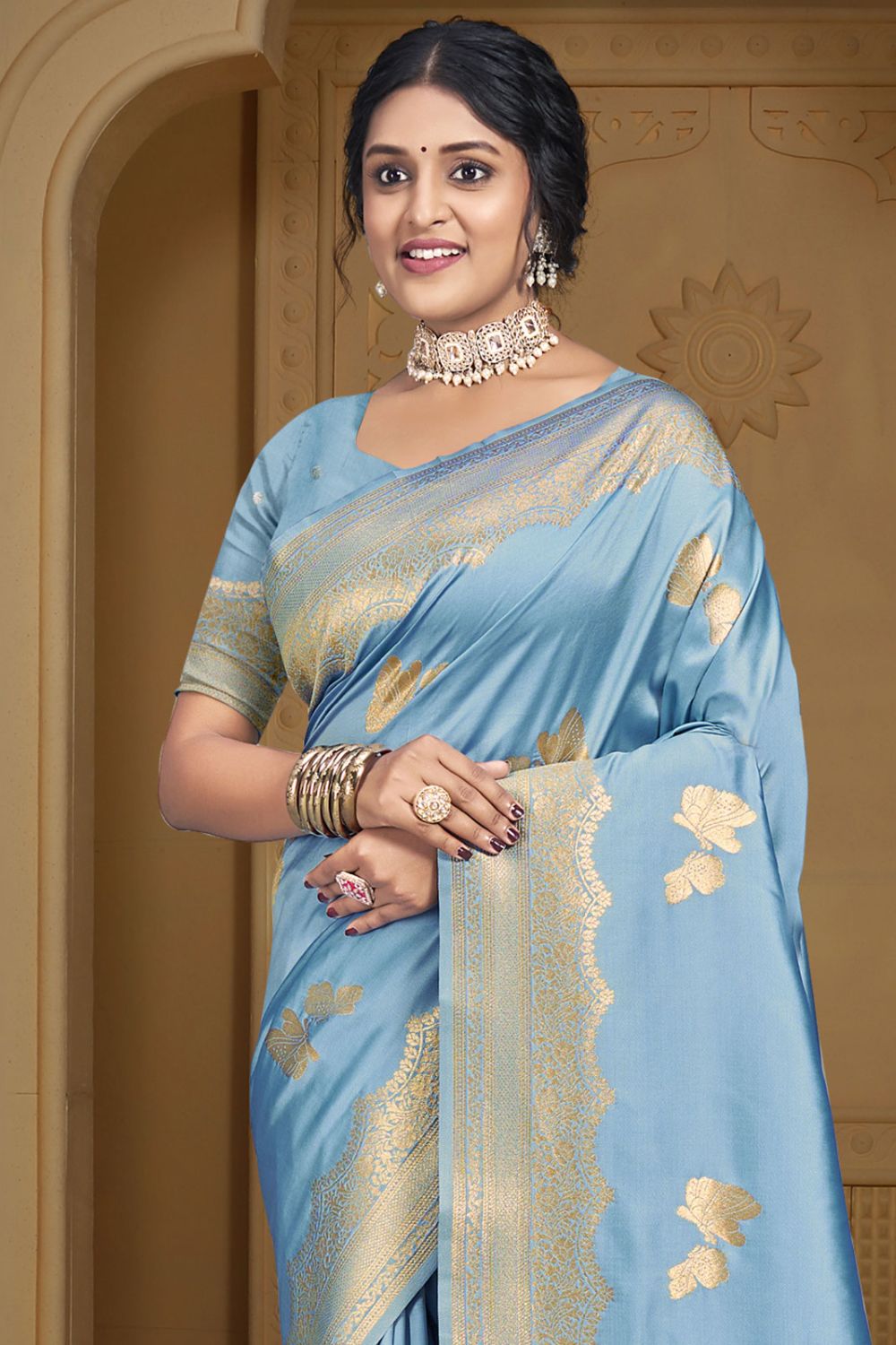 Sky Blue Silk Woven Work Saree