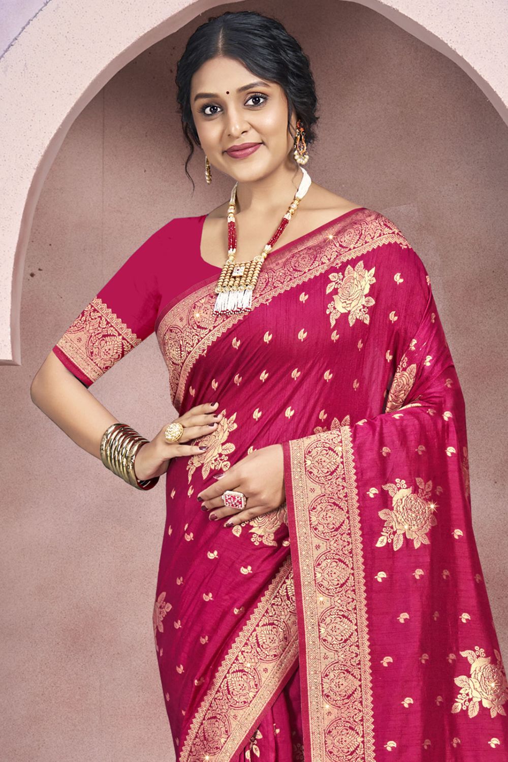 Red Silk Woven Work Saree