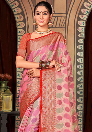 Onion Pink Organza Saree for Party
