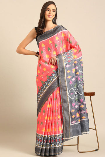 Cherry Pink Patola Print Cotton Saree