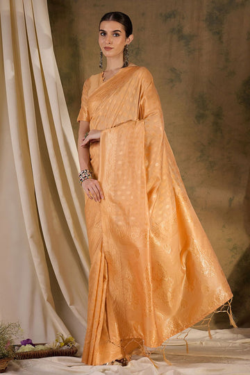 Peach Banarasi Silk Woven Saree for Festival