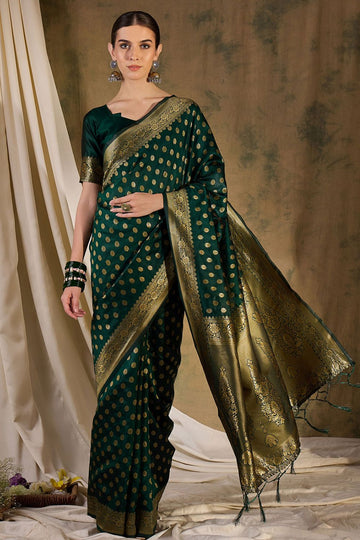 Green Banarasi Silk Woven Saree for Festival