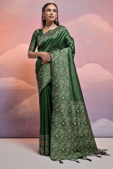 Green Handloom Raw Silk Woven Party Wear Saree