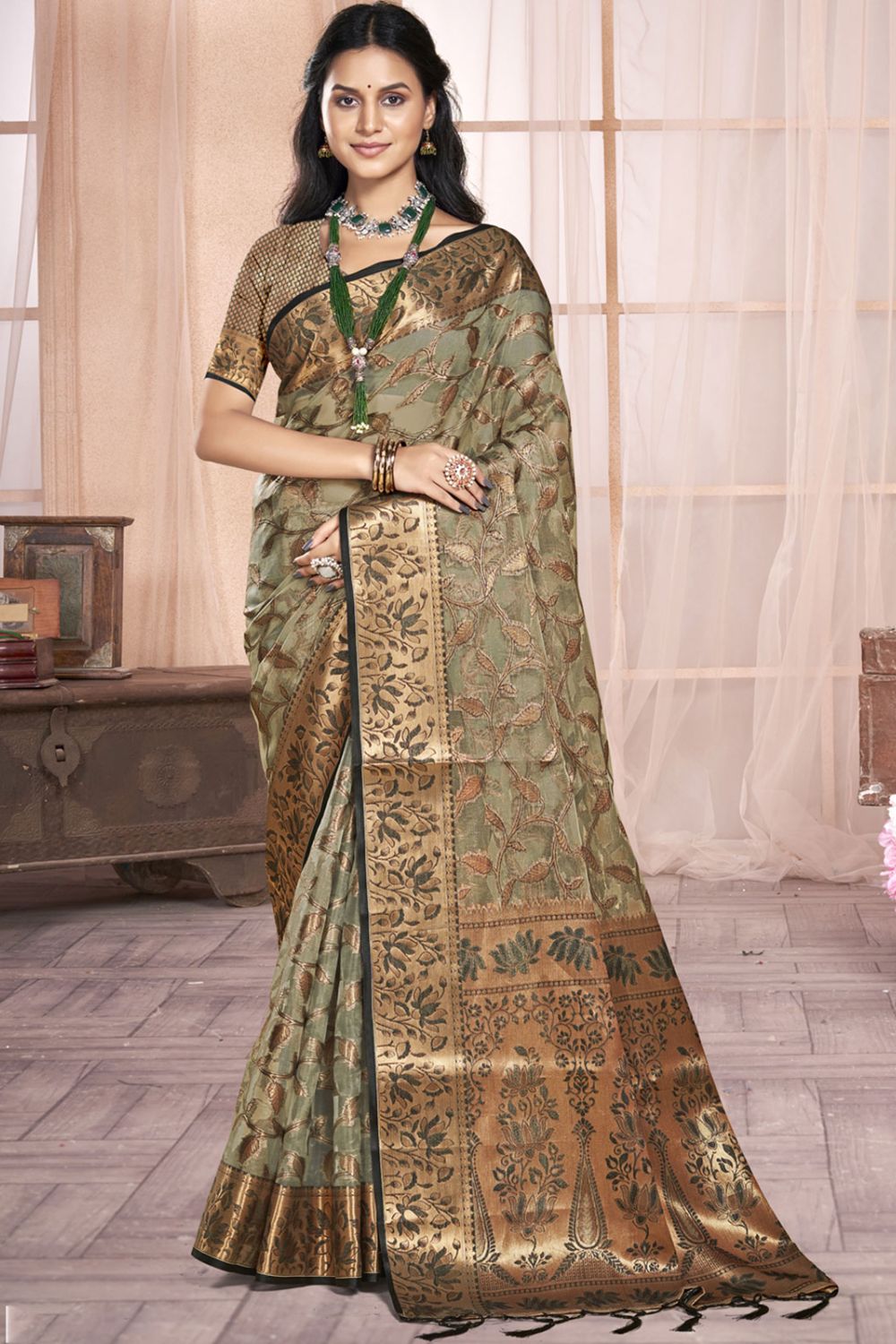 Grey Organza Party Wear Saree