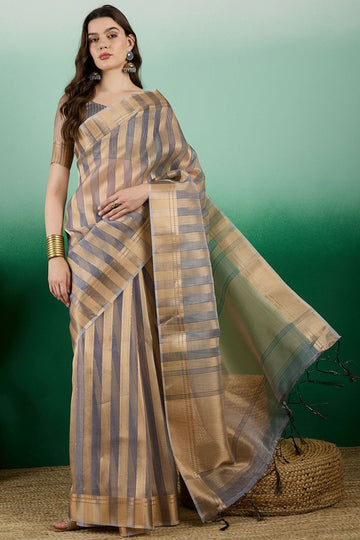 Grey Organza Woven Party Wear Saree