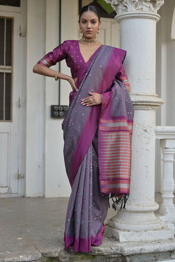 Grey Raw Silk Zari Woven for Party
