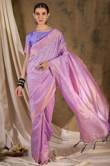Lavender Banarasi Silk Woven Saree for Festival