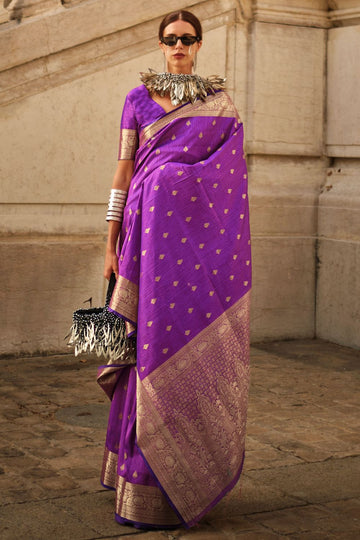 Magenta Handloom Spun Silk Woven Saree for Party