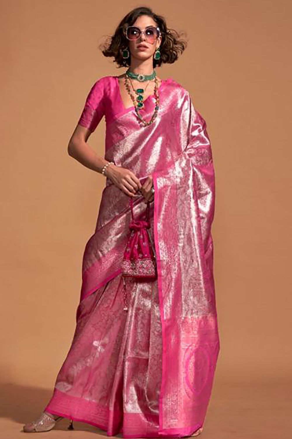 Magenta Kanjivaram Silk Hand Woven Saree for Festival
