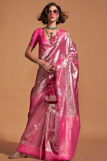 Magenta Kanjivaram Silk Hand Woven Saree for Festival