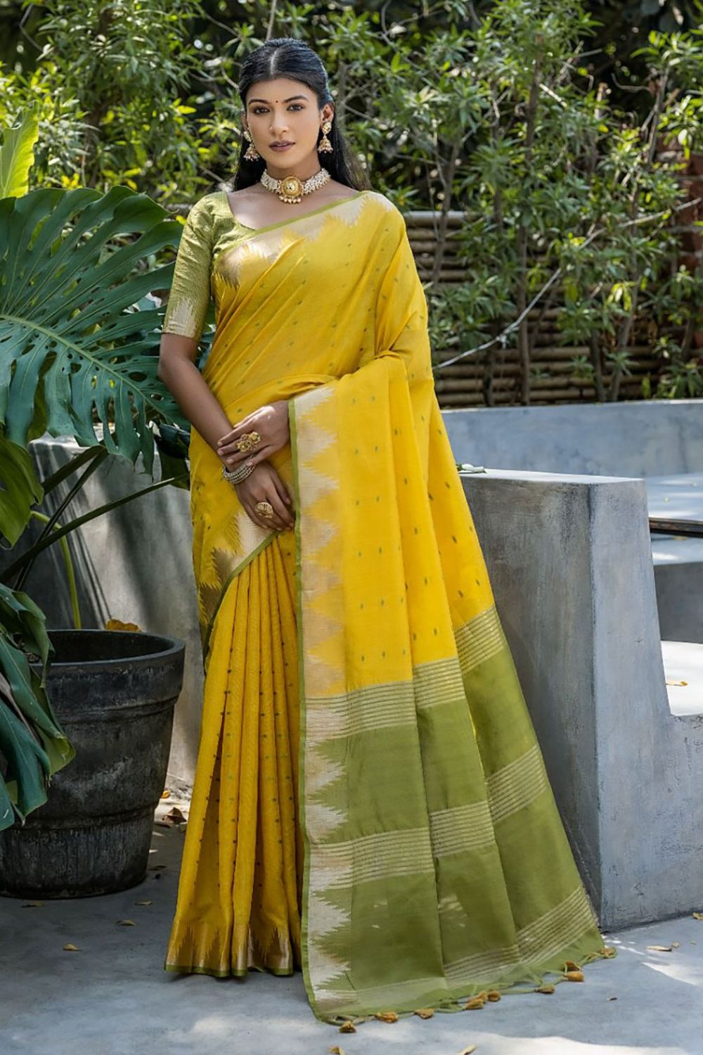 Maize Yellow Zari Woven Raw Silk Saree for Festival