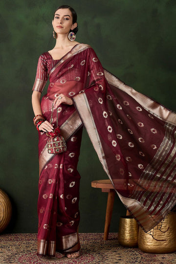 Maroon Organza Saree for Party