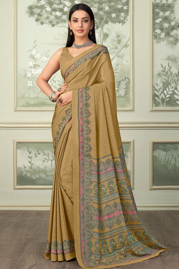 Mehendi Silk Crepe Saree with Digital Print
