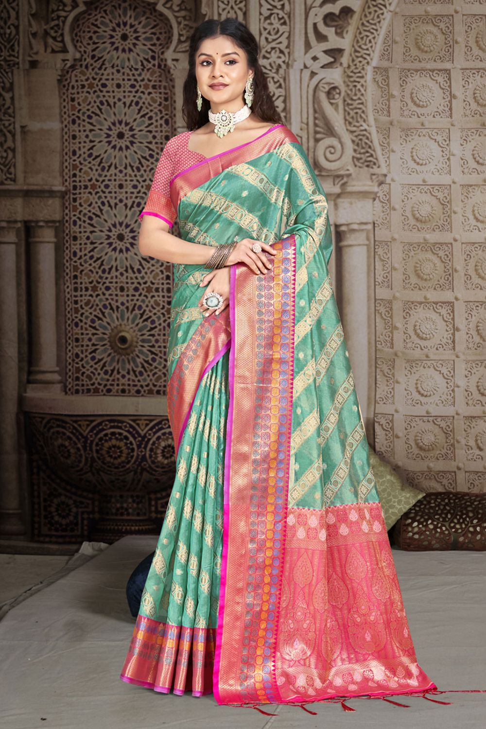 Mint Green Silk Woven Work Saree