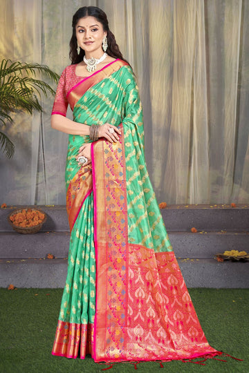 Mint Green Silk Woven Work Saree
