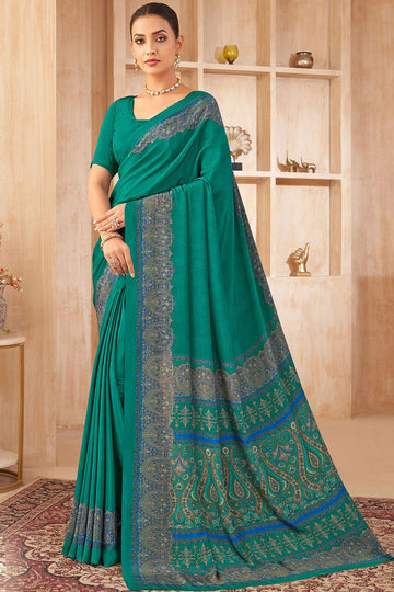 Morpich Silk Crepe Saree with Digital Print