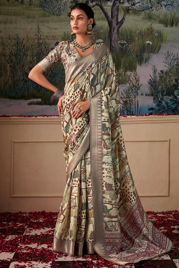 Multicolor Printed Handloom Tussar Silk Saree Saree