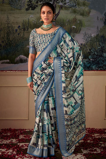 Multicolor Printed Handloom Tussar Silk Saree Saree