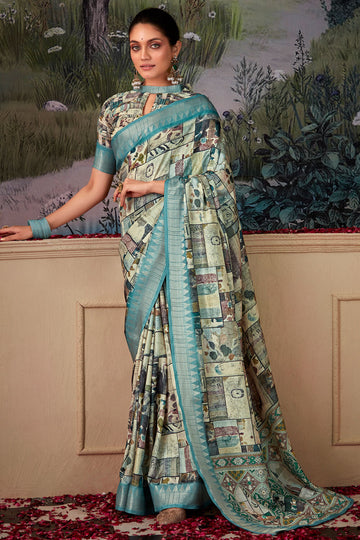 Multicolor Printed Handloom Tussar Silk Saree Saree