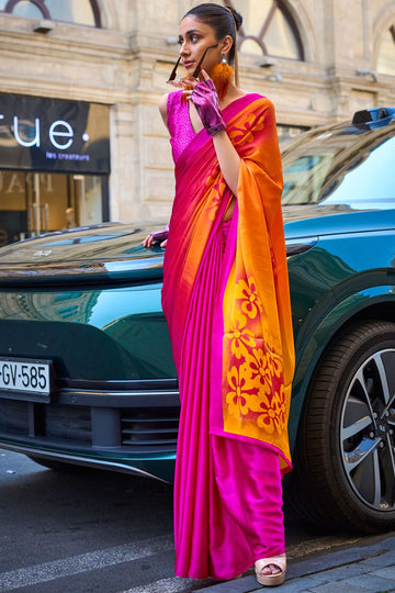 Multicolor Digital Print Satin Crepe Saree for Party