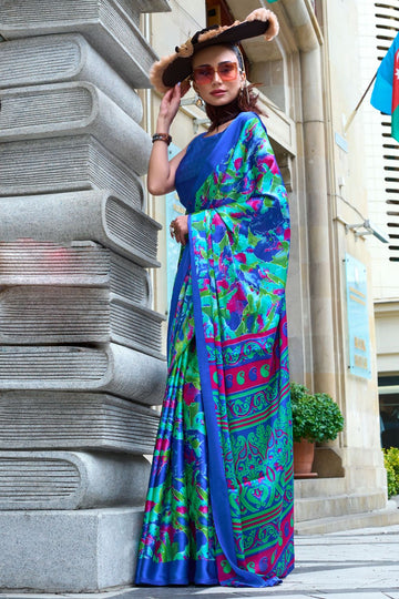 Multicolor Digital Print Satin Crepe Saree for Party