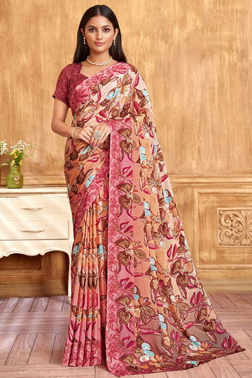 Multicolor Silk Crepe Saree with Digital Print