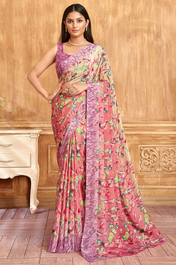 Multicolor Silk Crepe Saree with Digital Print