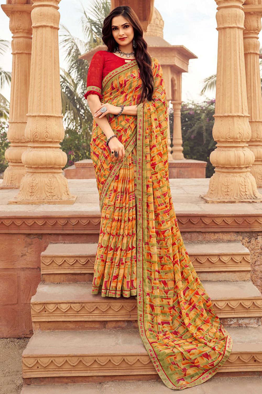 Multicolor Digital Print Chiffon Saree