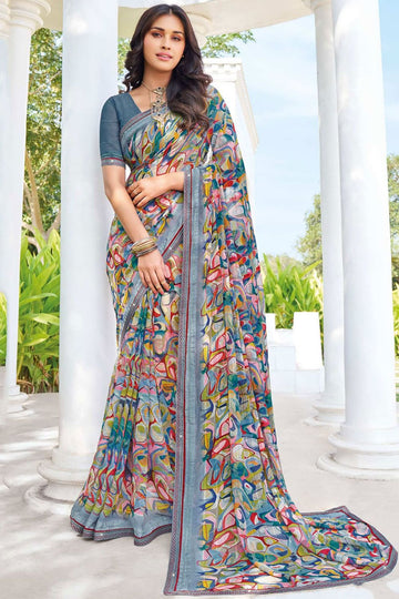 Multicolor Printed Georgette Casual Saree
