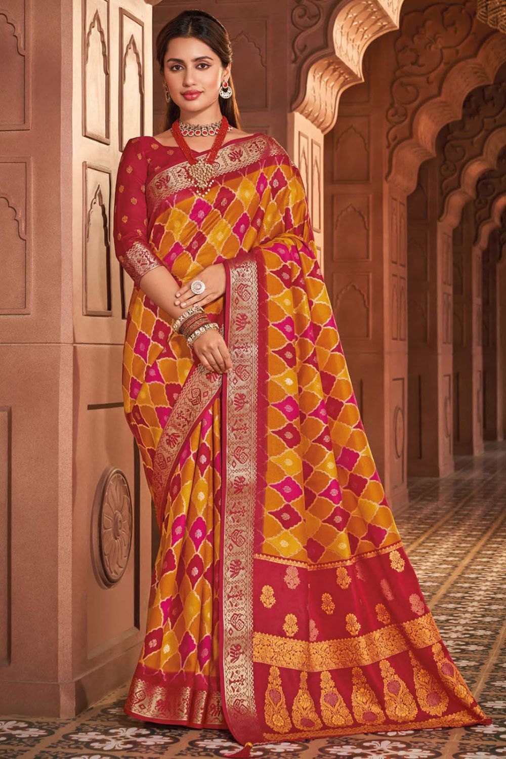Multicolor Soft Silk Saree with Banarasi Lace Border