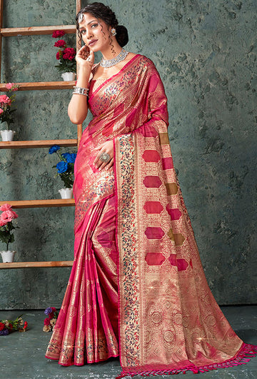 Multicolor Woven Organza Saree for Party