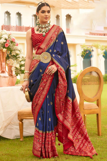 Navy Blue Patola Print Mercerized Silk Saree