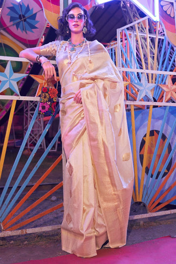 Off White Handloom Weaving Silk Saree for Party