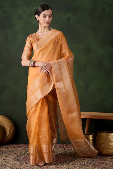 Orange Organza Saree for Party