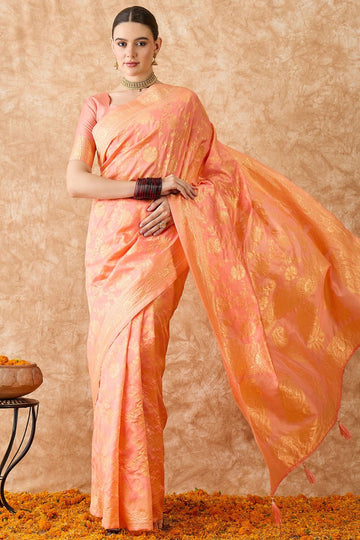 Peach Banarasi Silk Saree for Festival