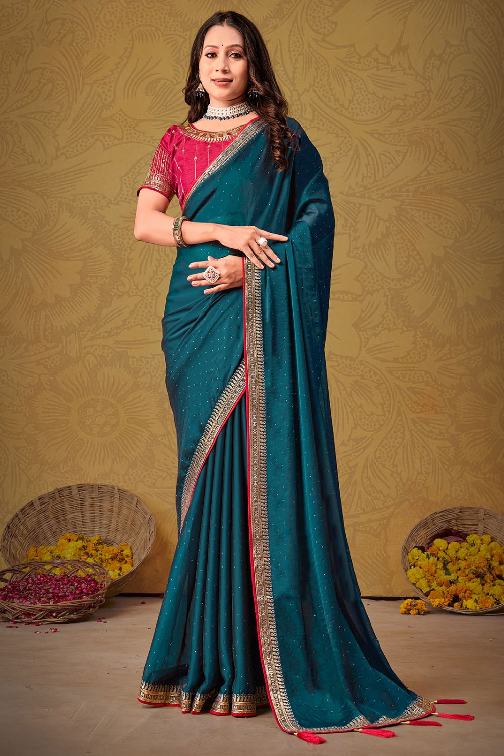 Peacock Blue Silk Saree for Ceremonial