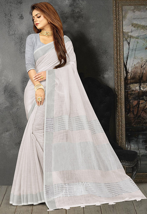 Pearl White Linen Saree for Party