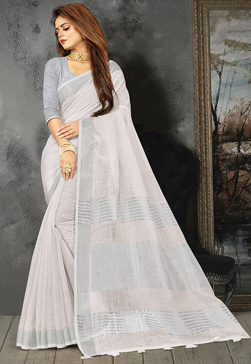 Pearl White Linen Saree for Party