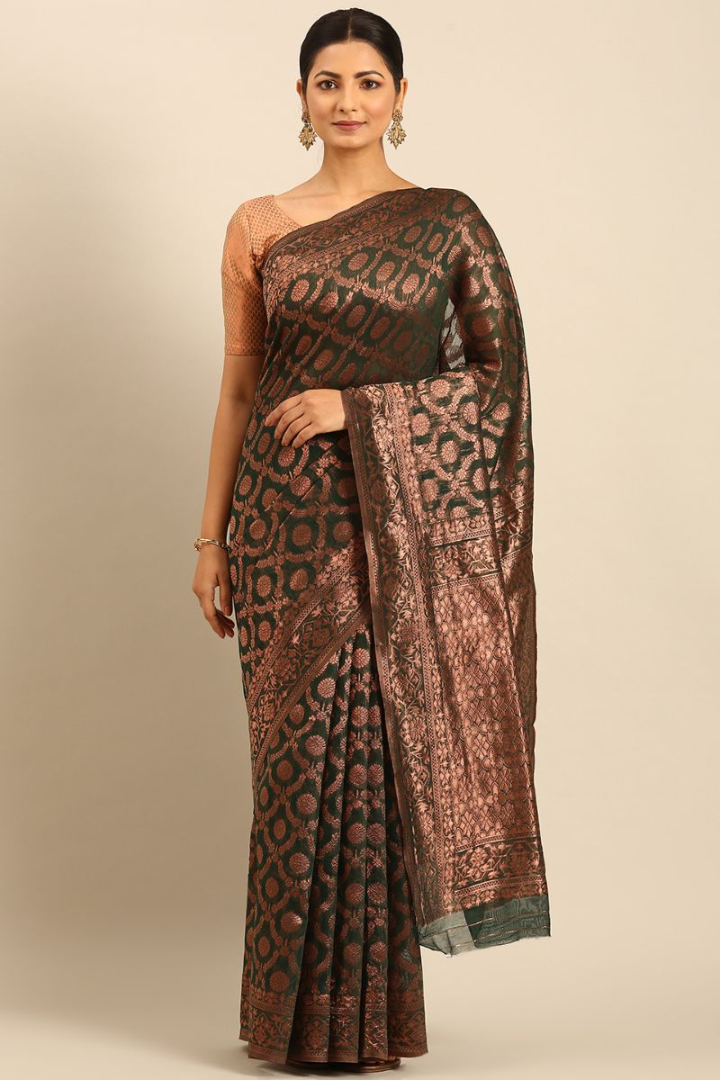 Pine Green Jacquard Work Cotton Saree