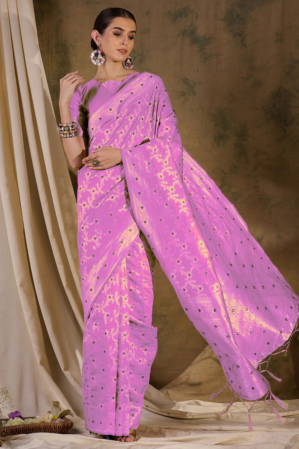 Pink Banarasi Silk Woven Saree for Festival