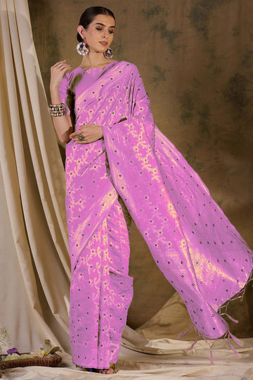 Pink Banarasi Silk Woven Saree for Festival