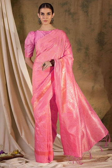 Pink Banarasi Silk Woven Saree for Festival