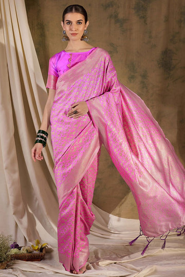 Pink Banarasi Silk Woven Saree for Festival