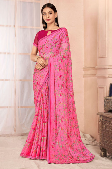 Pink Chiffon Printed Casual Wear Saree