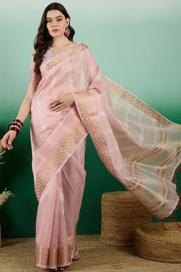 Pink Organza Woven Party Wear Saree